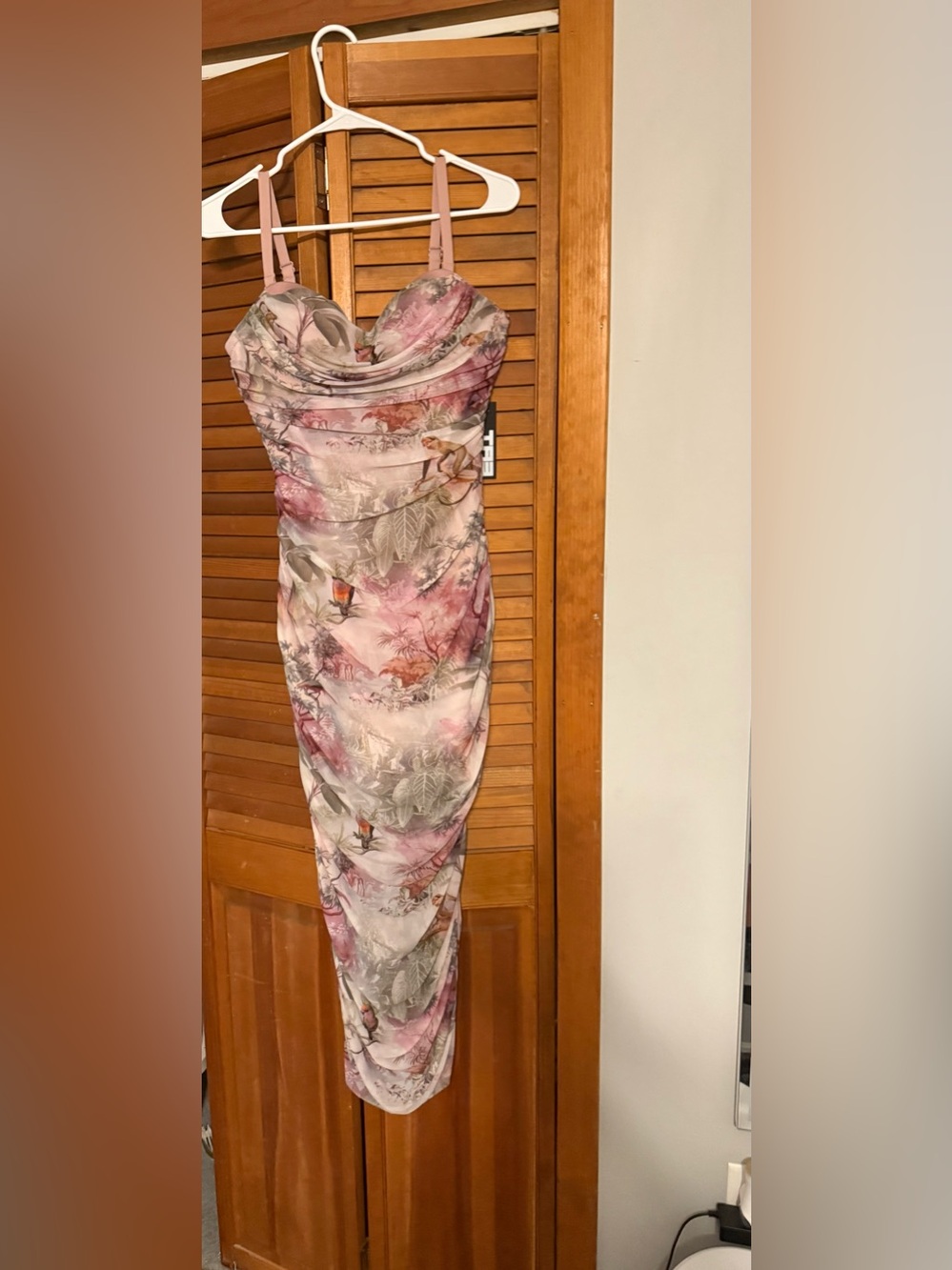 Ruched Floral Midi Dress - Pink Multi